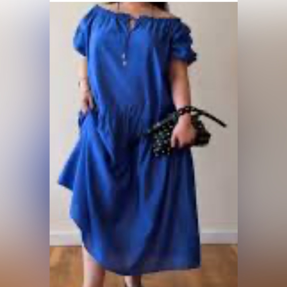 H&M  Dress Elegant Blue Off-Shoulder SIZE L  elegante   Comodo